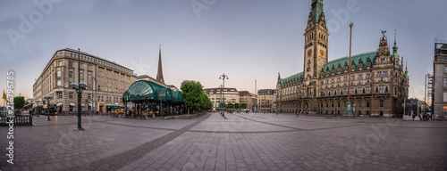 Hamburg City Hall is the seat of local government of the Free and Hanseatic City of Hamburg, Germany. Panorama. 