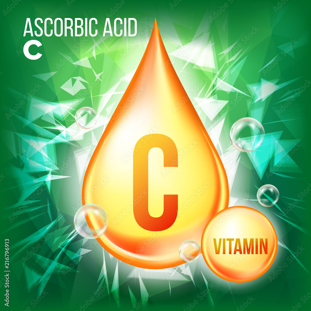 Vitamin C Ascorbic Acid Vector. Organic Vitamin Gold Drop Icon. Medicine Liquid, Golden Substance. For Beauty, Cosmetic, Heath Promo Ads Design. Drip Complex With Chemical Formula. Illustration Vitamin C Ascorbic Acid Vector. Organic Vitamin Gold Drop Icon. Medicine Liquid, Golden Substance. For Beauty, Cosmetic, Heath Promo Ads Design. Drip Complex With Chemical Formula. Illustration
