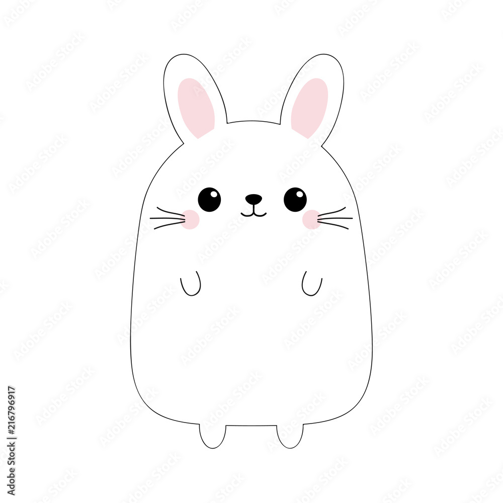 Bunny rabbit. Funny head face. Doodle linear sketch. Pink cheeks ...