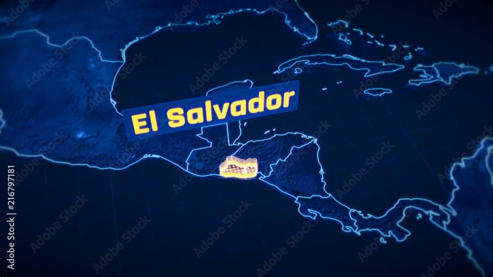 El Salvador country border 3D visualization, modern map outline, travel