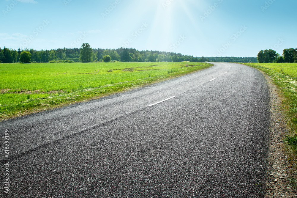 Fototapeta premium Road panorama on sunny spring day