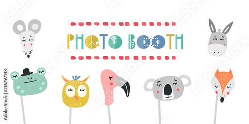 Kids photo booth props set vector illustration