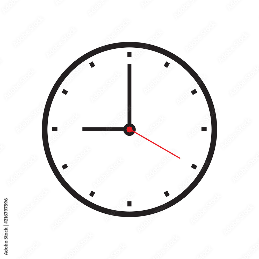 Business icon of clock, black and white fill color on white background. Icon for business, management, finance, strategy, marketing. Business icon of clock, black and white fill color on white background. Icon for business, management, finance, strategy, marketing.