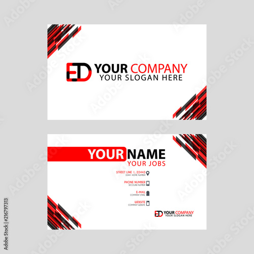Letter ED logo in black which is included in a name card or simple business card with a horizontal template.