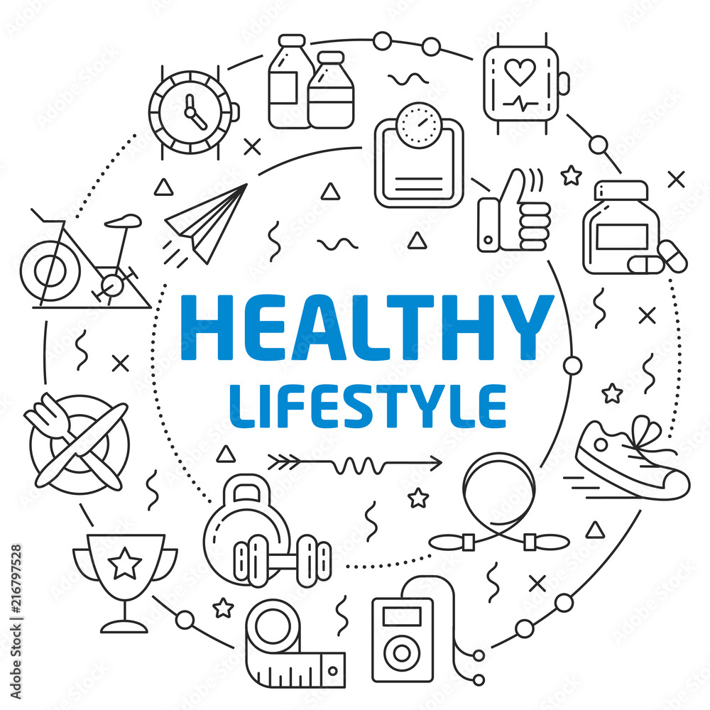 Naklejka premium Flat lines illustration for presentation healthy lifestyle