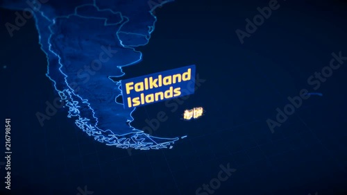 Falkland islands border 3D visualization, modern map outline, travel photo
