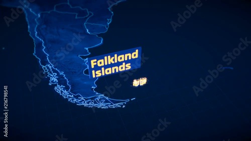 Falkland islands border 3D visualization, modern map outline, travel
