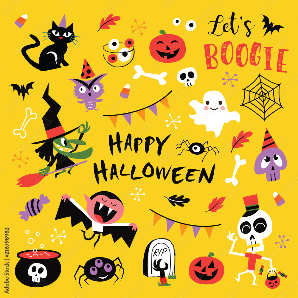 Fototapeta premium Happy Halloween design elements. Halloween design elements, logos, badges, labels, icons and objects.