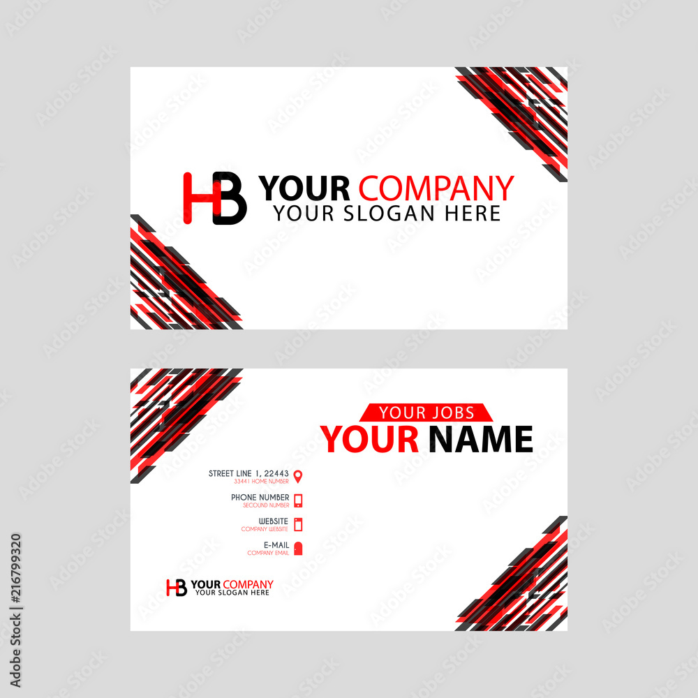 Logo HB design with a black and red business card with horizontal and modern design.