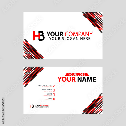 Logo HB design with a black and red business card with horizontal and modern design.