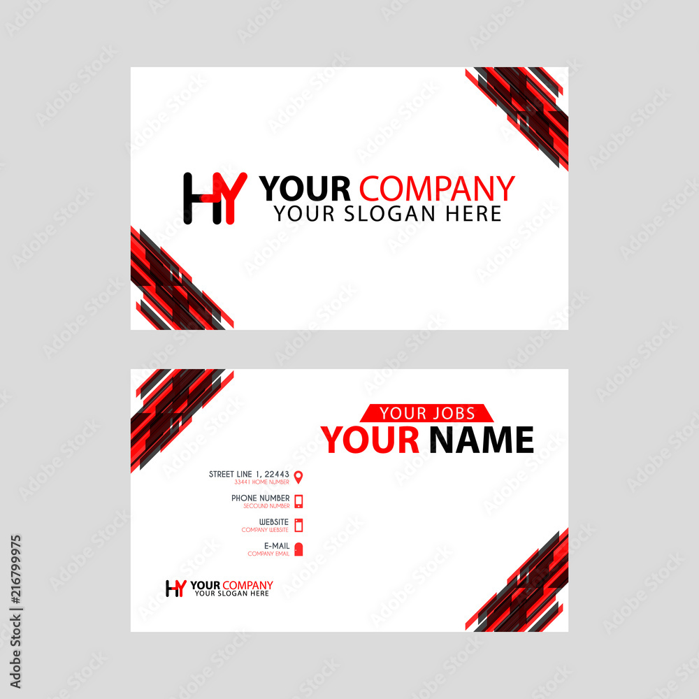 Logo HY design with a black and red business card with horizontal and modern design.