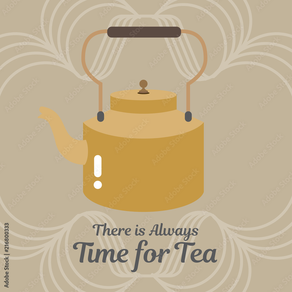 Premium Vector  A kettle and a glass of tea on a brown background.