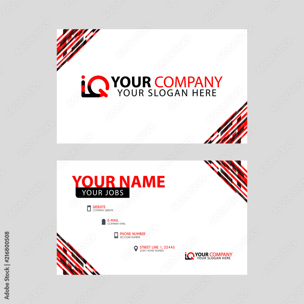 Obraz premium Horizontal name card with decorative accents on the edge and bonus IQ logo in black and red.