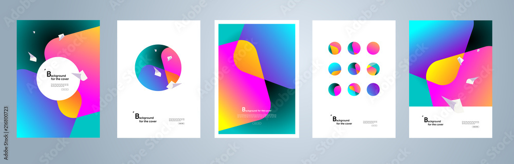 Modern abstract covers set, minimal geometric backgrounds, posters from multi-colored gradients