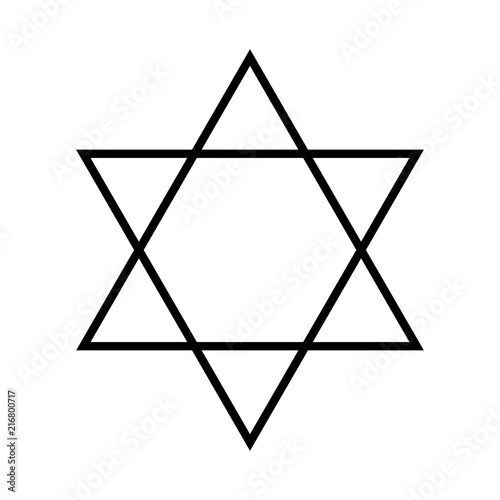 Star of David. Hexagram sign. Symbol of Jewish identity and Judaism. Simple flat thin black illustration.