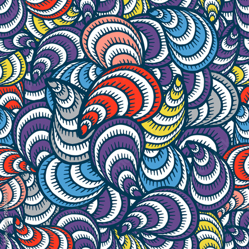 Seamless pattern with hand drawn seashells, mussels. Marine theme. Vector illustration