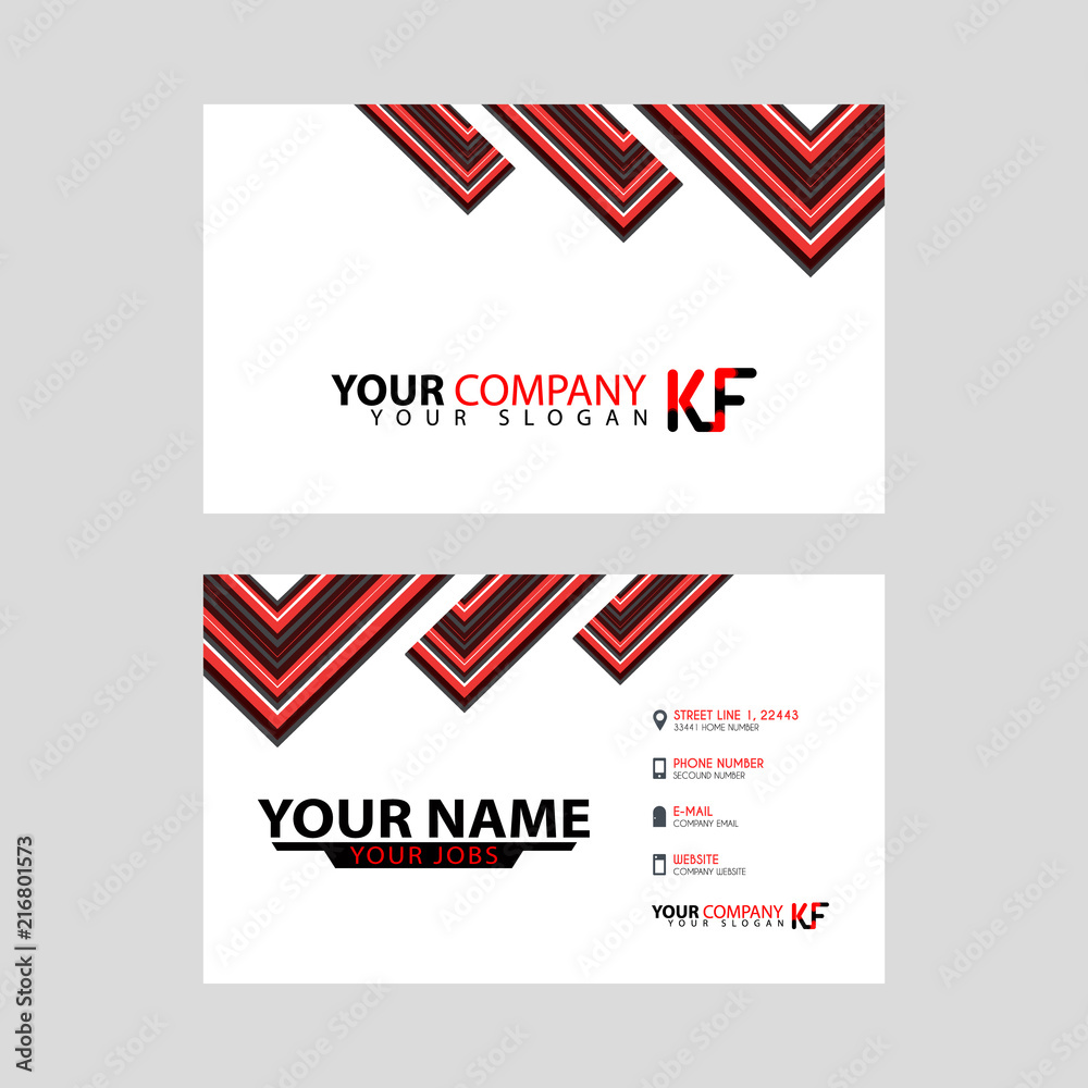 The new simple business card is red black with the KF logo Letter bonus and horizontal modern clean template vector design.