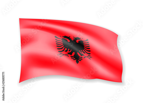 Waving Albania Flag on white. American Flag in the Wind.