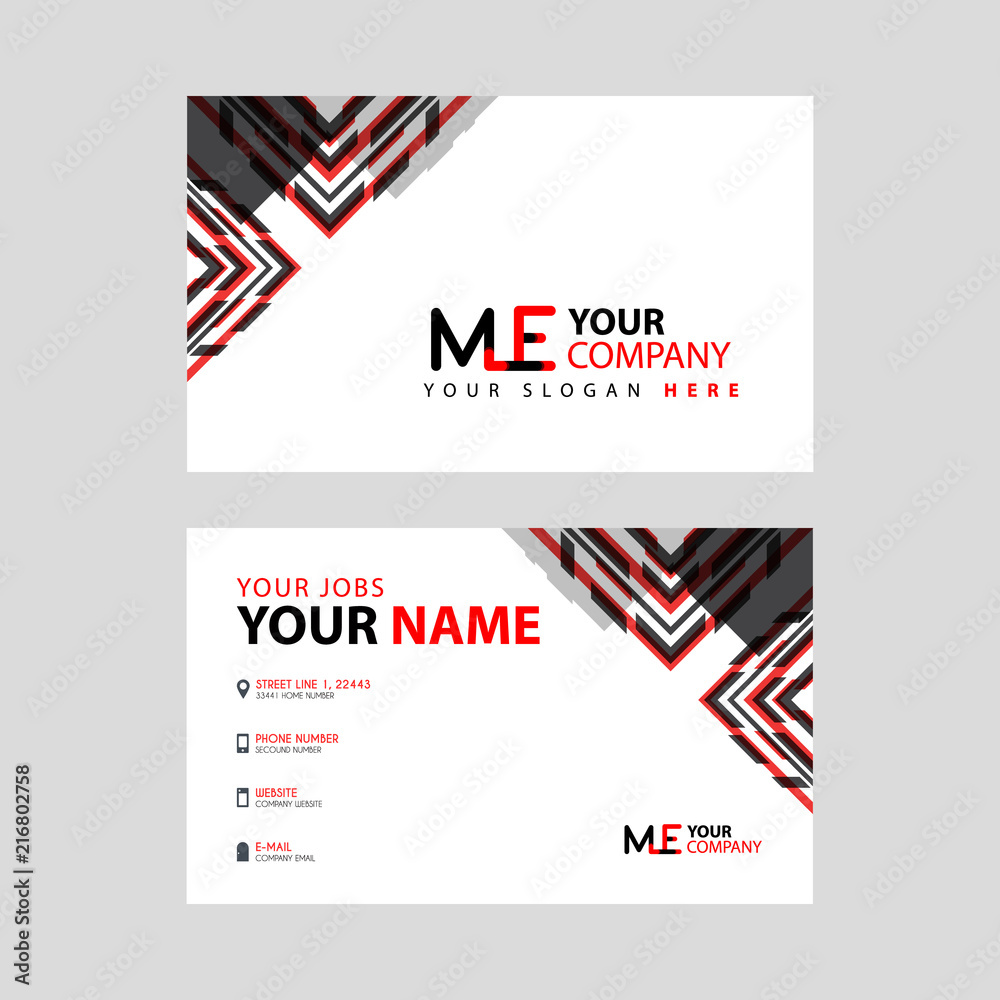 the ME logo letter with box decoration on the edge, and a bonus business card with a modern and horizontal layout.