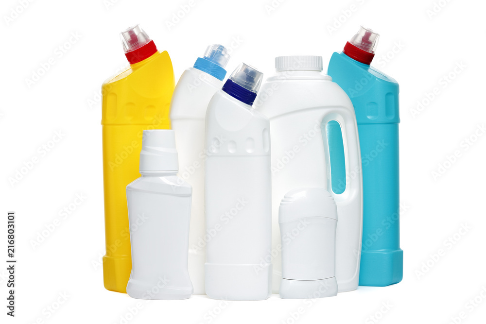 plastic bottle of cosmetic and cleaning product on a white background