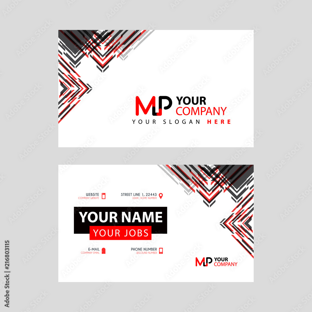 the MP logo letter with box decoration on the edge, and a bonus business card with a modern and horizontal layout.