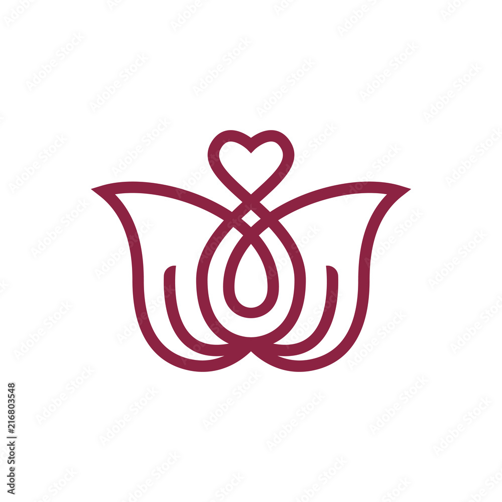 Elegant Flower of Love Heart Health Line Symbol