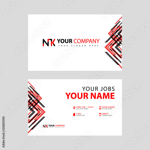 Business card template in black and red. with a flat and horizontal design plus the NK logo Letter on the back.