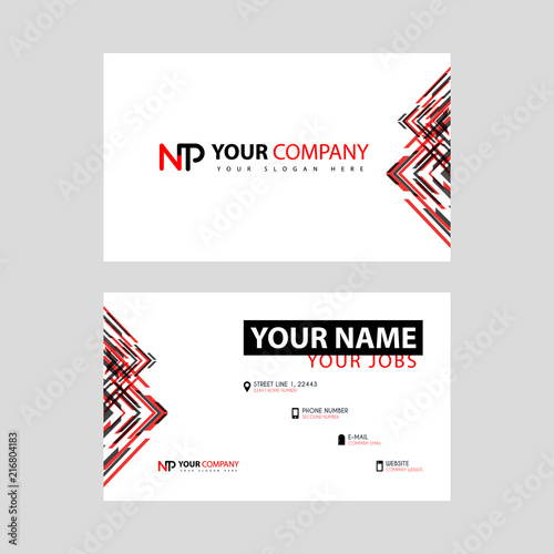Business card template in black and red. with a flat and horizontal design plus the NP logo Letter on the back.