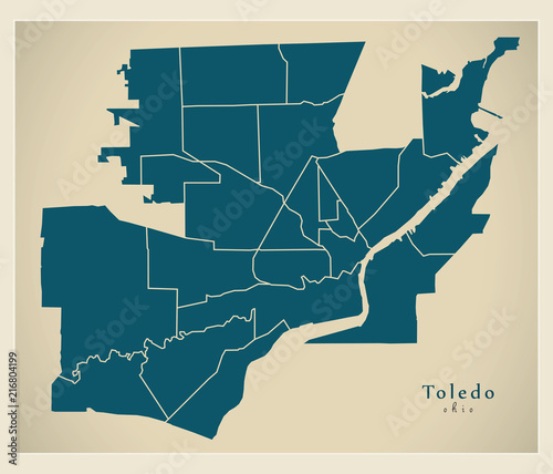 Modern City Map - Toledo Ohio city of the USA with neighborhoods