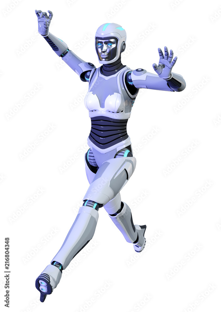3D Rendering Female Robot on White 3D Rendering Female Robot on White