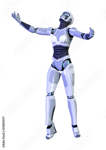 3D Rendering Female Robot on White