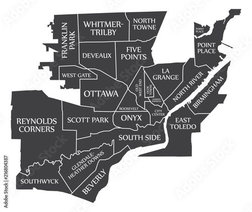 Toledo Ohio city map USA labelled black illustration