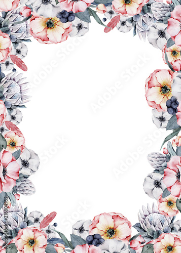 Watercolor icecream, summer wedding flower, leaves, protea, peony