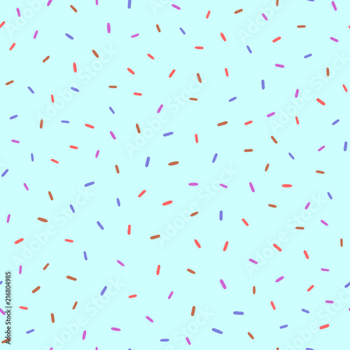 Seamless pattern with scattered coloured donut glaze. Blue, purple, brown, red, turquoise.