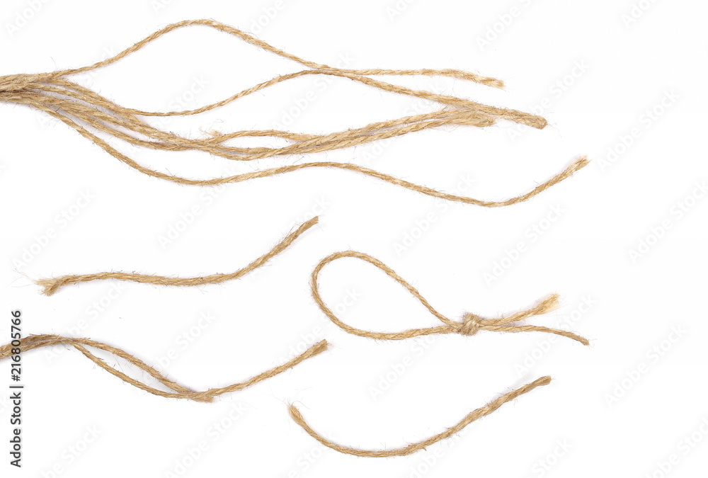 String, rope isolated on white background texture, top view String, rope isolated on white background texture, top view