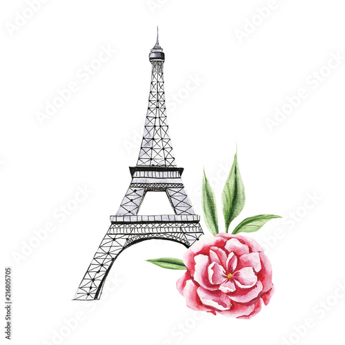 Wallpaper Mural Watercolor Paris, Elf tower illustration Torontodigital.ca
