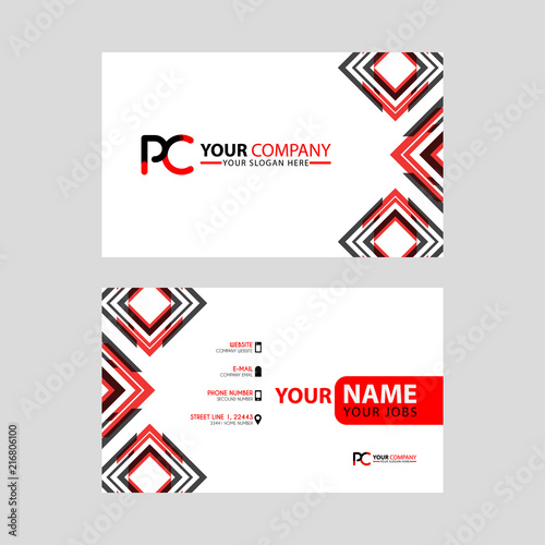 Modern business card templates, with PC logo Letter and horizontal design and red and black colors.