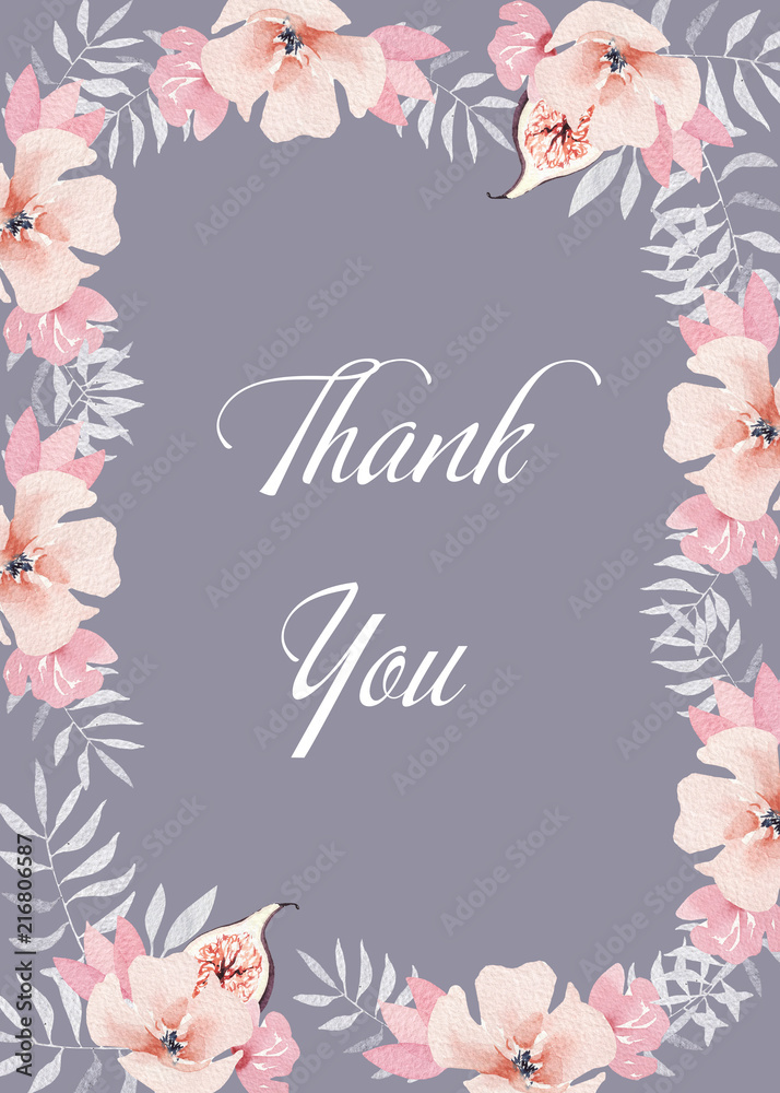 Obraz Watercolor thank you cards flower, figs