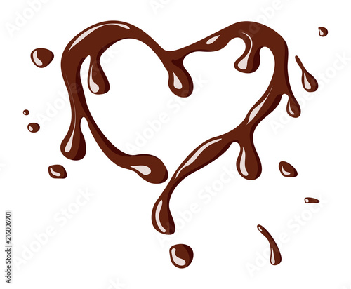 Heart-shaped chocolate splash isolate on white background. Vector illustration.
