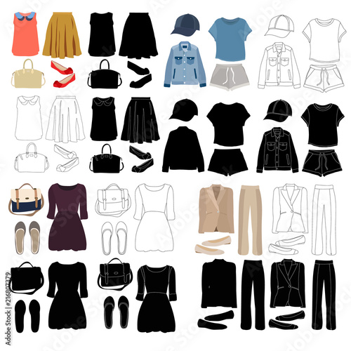 set of women's fashion clothes, collection
