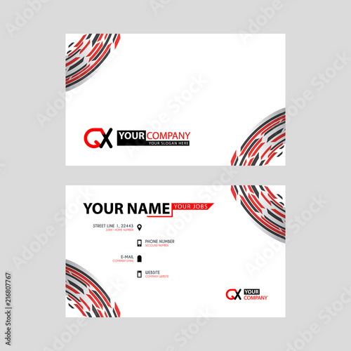 Modern simple horizontal design business cards. with QX Logo inside and transparent red black color.