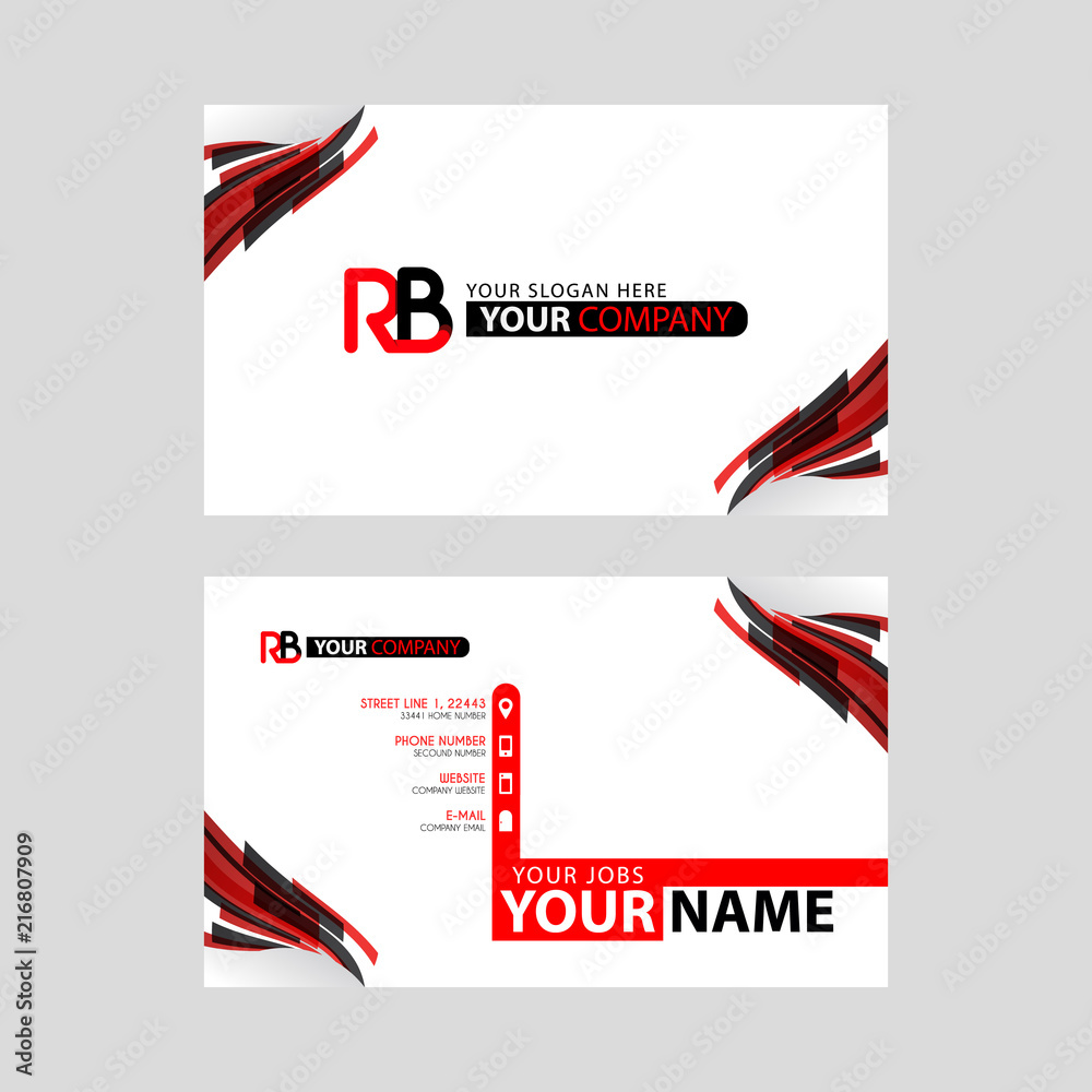 Logo RB design with a black and red business card with horizontal and modern design.