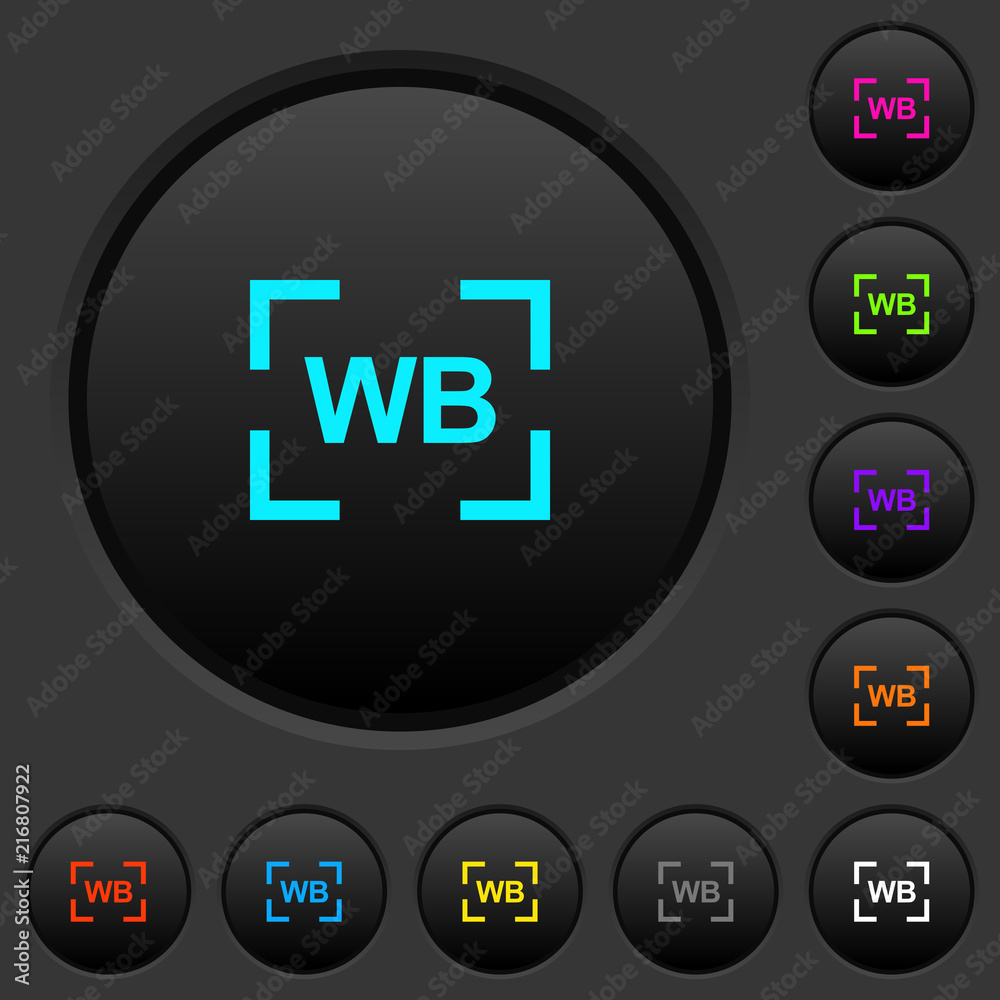 Camera white balance setting dark push buttons with color icons Camera white balance setting dark push buttons with color icons