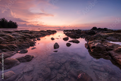 view of beautiful sunset seascape at Kudat, Malaysia. soft focus due to long expose.