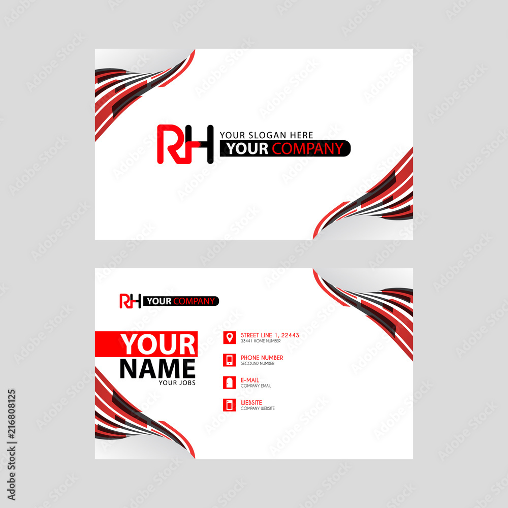 Logo RH design with a black and red business card with horizontal and modern design.