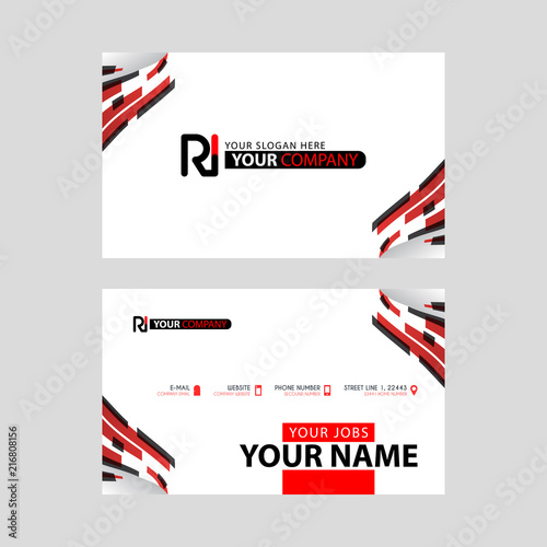 Logo RI design with a black and red business card with horizontal and modern design.