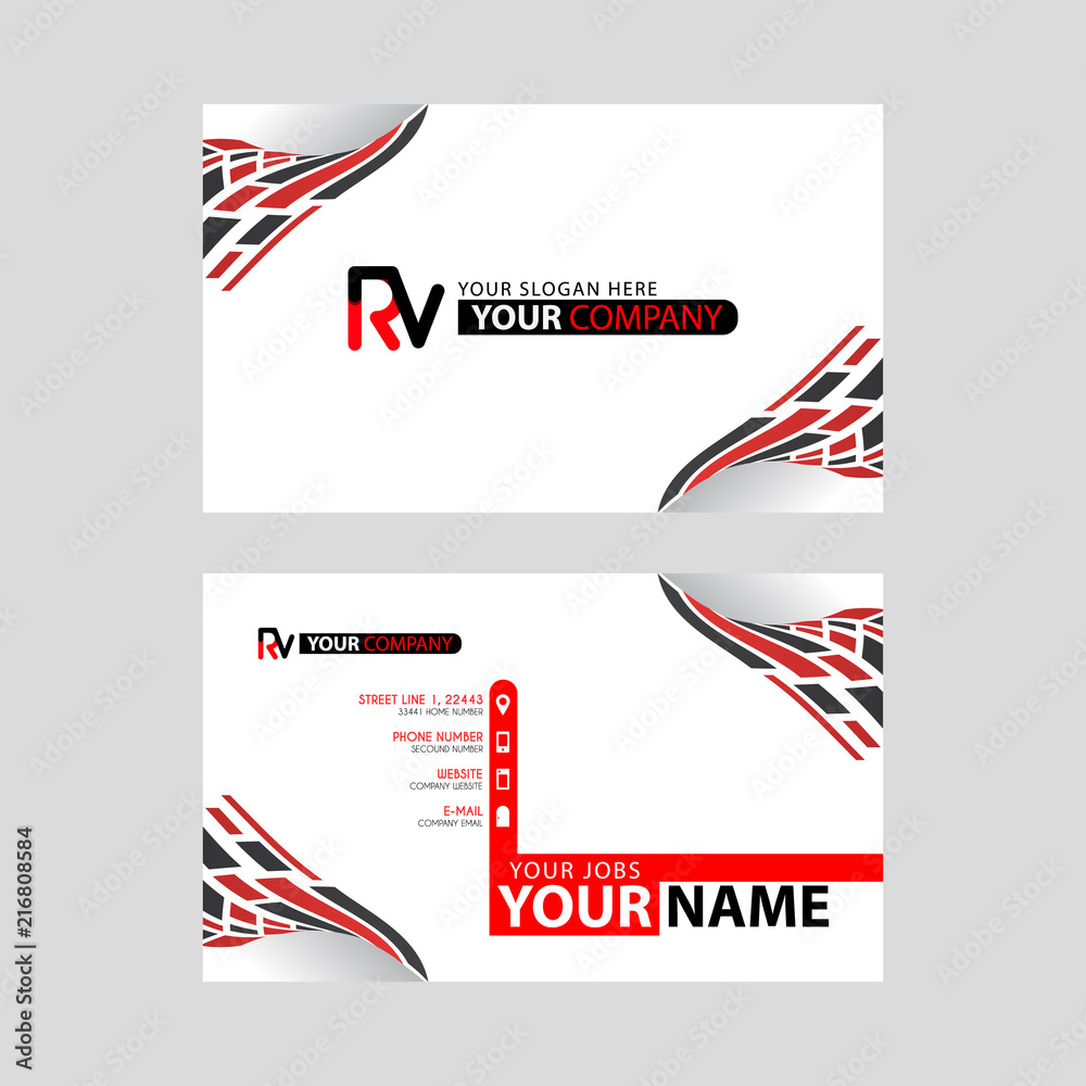 Logo RV design with a black and red business card with horizontal and modern design.