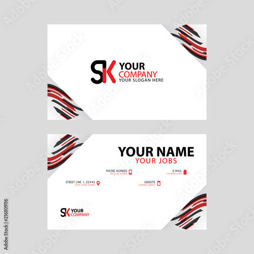 Horizontal name card with decorative accents on the edge and bonus SK logo in black and red.