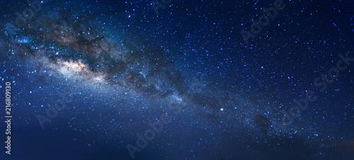 Milky Way galaxy rise above Kudat, Malaysia sky. Starry and clear night sky. soft focus and noise due to long expose and high iso. © udoikel09