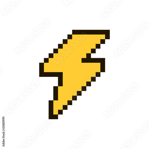 Vector pixel flash isolated on white background. 80s-90s style design illustrations - great for stickers, embroidery, badges. lightning bolt cartoon badge or logotype.